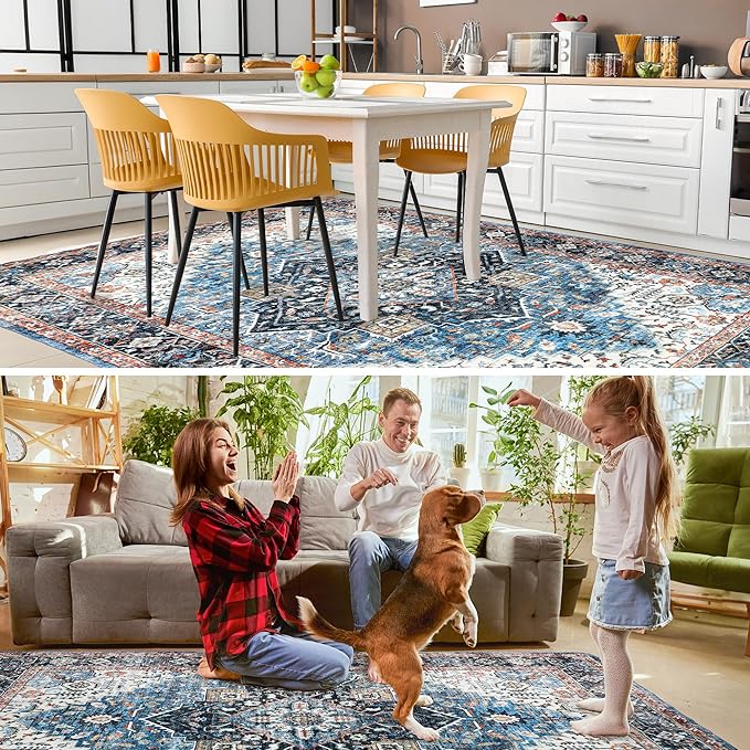 3x5 Area Rugs, Vintage Boho Rug Non-Slip Rug Non-Shedding Carpet Stain Resistant Washable Rug Indoor Floor Carpet for Living Room Bedroom Dining Room Kitchen Entryway