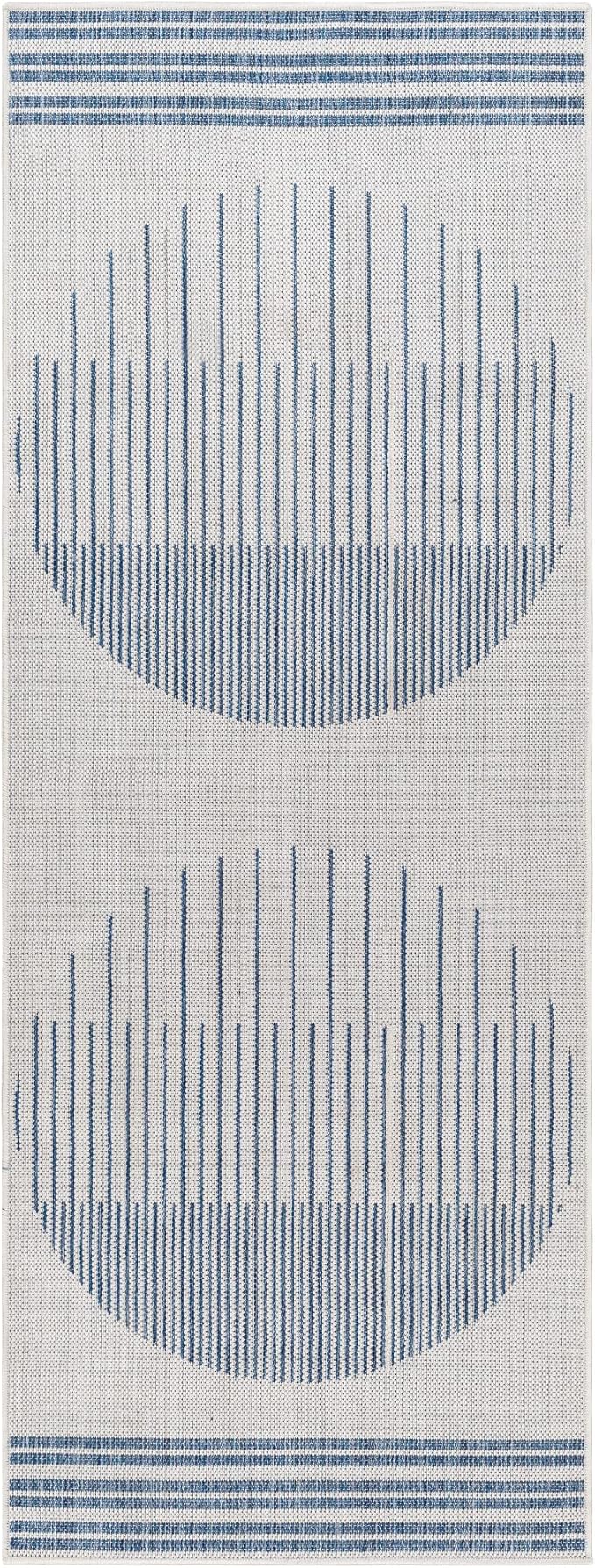 Livabliss Long Beach Global Outdoor Runner Area Rug, 2'7" x 7'3", Gray/Blue, (7' and Under)