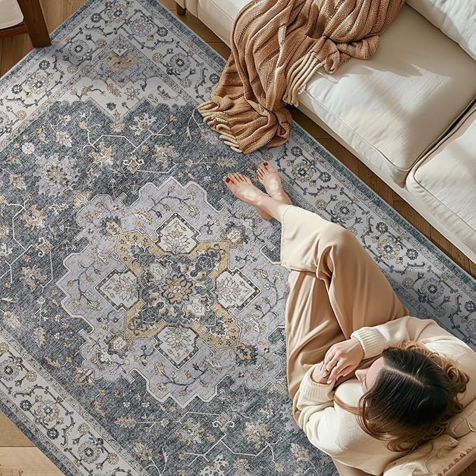 jinchan Runner Rug 3x10 Vintage Hallway Runner Boho Washable Rug Floral Medallion Retro Non Slip Classic Thin Soft Carpet for Kitchen Bedroom Bathroom Laundry Room Doorway Grey