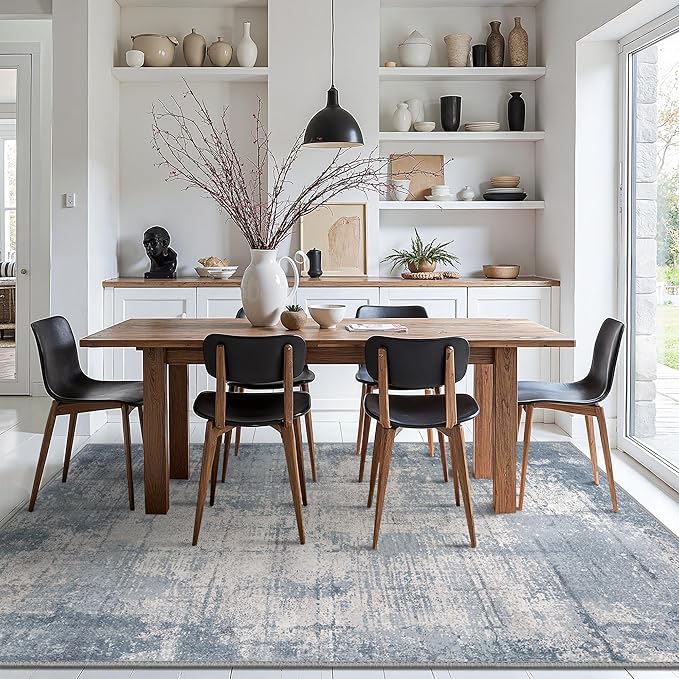 Bavni 5x7 Rug, Abstract Machine Washable Rug Non-Slip, Soft Modern Lightweight Area Rug, Stain Resistant Rugs for Living Room, Bedroom, Dining Room, Abstract Blue