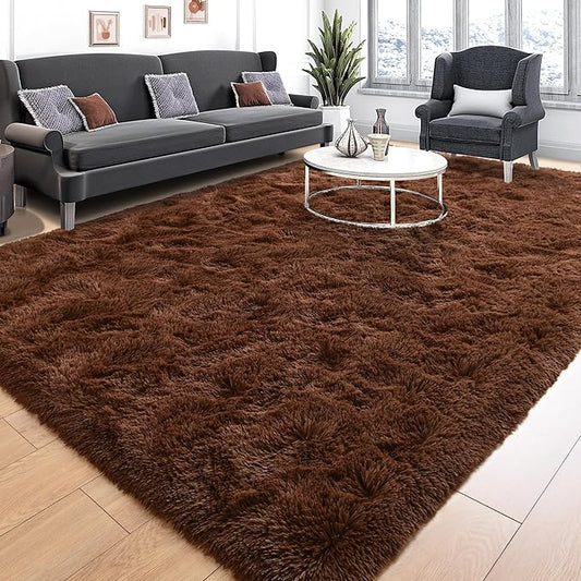 Tepook Super Soft Fluffy Rugs for Bedroom, Shag 5x8 Area Rugs for Living Room, Modern Shaggy Rug Fuzzy Carpets for Kids, Plush Indoor Nursery Home Decor Rug with Non-Slip Bottom, Brown