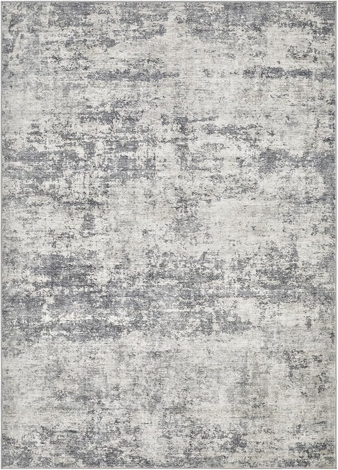 Washable Rug 10x14 Area Rugs for Living Room: Modern Abstract Neutral Soft Rug for Bedroom Dining Room Under Kitchen Table Home Office Decor -Dark Grey/Beige