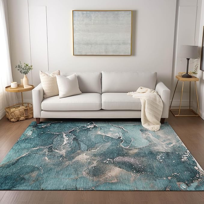 Addison Rugs Chantille ACN518 Teal 5' x 7'6 Indoor Outdoor Area Rug, Stain Resistant, Machine Washable, Non Shedding, Bedroom, Living Room, Dining Room, Kitchen Rug