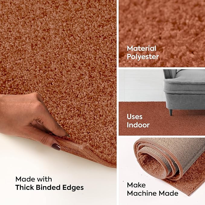 Furnish my Place Modern Plush Solid Color Rug - Rust, 72" x 144" Half Round, Pet and Kids Friendly Rug. Made in USA, Area Rugs Great for Kids, Pets, Event, Wedding, Living Room