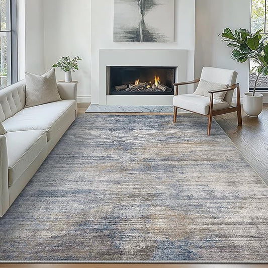 Bavni 5x7 Rug, Abstract Machine Washable Rug Non-Slip, Soft Modern Lightweight Area Rug, Stain Resistant Rugs for Living Room, Bedroom, Dining Room, Blue/Light Grey