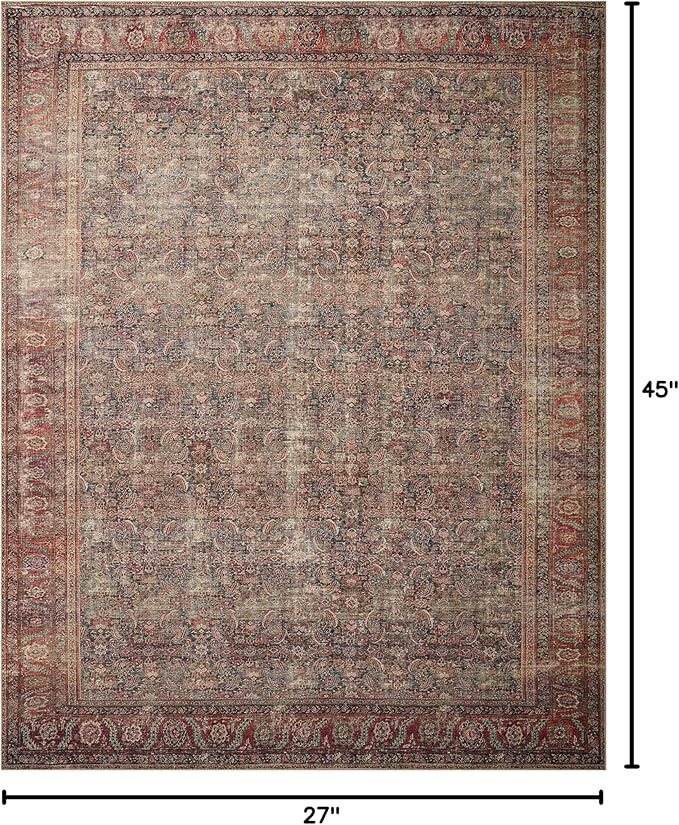 Loloi II Wynter Collection WYN-09 Onyx/Multi 2'-3" x 3'-9", .13" Thick, Accent Rug, Soft, Durable, Printed, Vintage Inspired, Low Pile, Non-Shedding, Easy Clean, Living Room Rug
