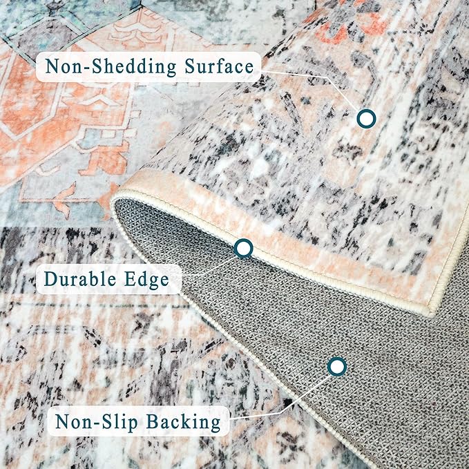 vivorug Washable Rug, Ultra Soft Runner Rug 2x7, Non Slip Floor Carpet, Runners for Hallway Living Room Indoor, Vintage Accent (Orange, 2'x7')