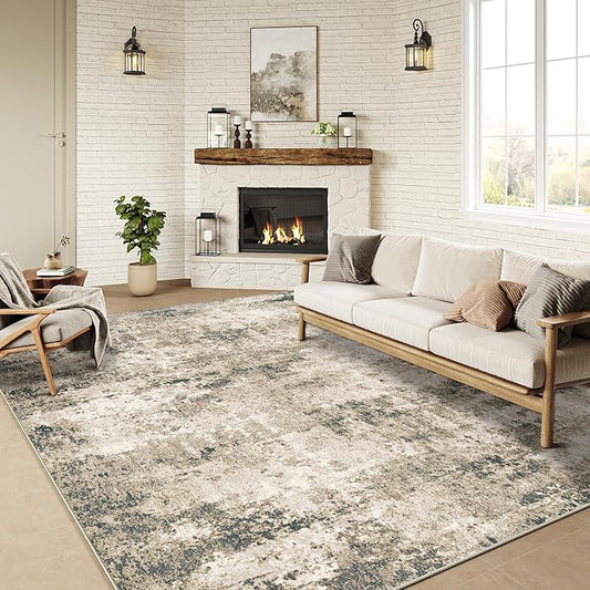 5x7 Washable Rugs Brown Hallway Area Rug Indoor Accent Rug Abstract Non Slip Low Pile Carpet Distressed Throw Aesthetic Rug for Bedroom Living Room Office Dining Room Kitchen Laundry Room
