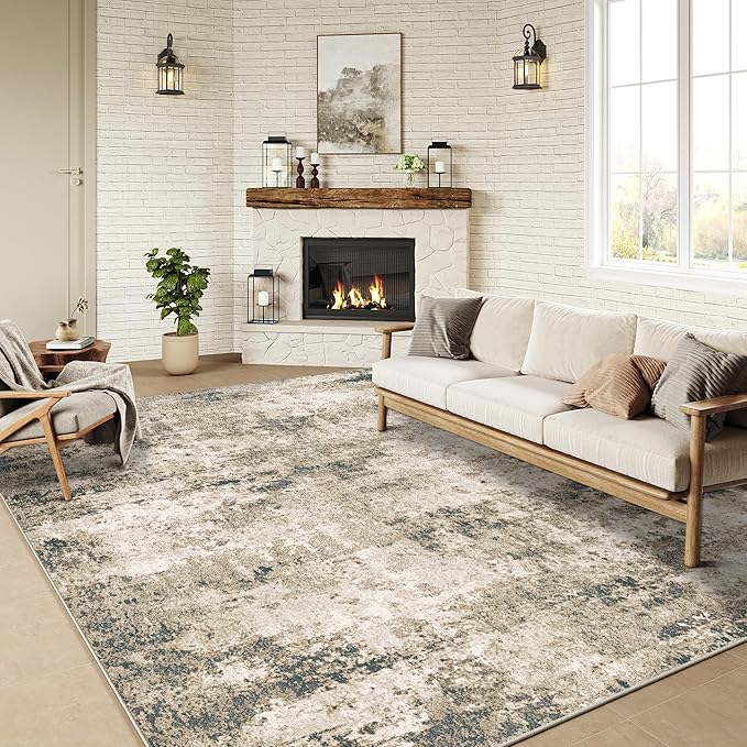 5x7 Washable Rugs Brown Hallway Area Rug Indoor Accent Rug Abstract Non Slip Low Pile Carpet Distressed Throw Aesthetic Rug for Bedroom Living Room Office Dining Room Kitchen Laundry Room