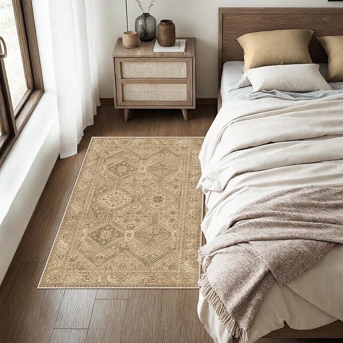 Bavni Clearance 2x3 Rugs for Entryway Indoor, Machine Washable Area Rug Non Slip, Vintage Distressed Throw Rugs, Ultra-Thin Small Entry Carpet, Low Pile Door Mat for Entrance, Bedroom, Bathroom, Brown