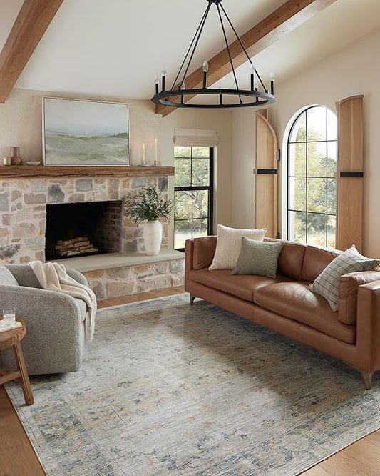 Loloi Magnolia Home by Joanna Gaines Millie Collection MIE-04 Slate/Multi 3'-6" x 5'-6", .25" Pile Height, Accent Rug