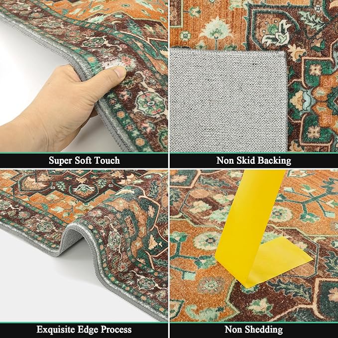 HEBE Hallway Runner Rug 2'x6' Washable Vintage Distressed Area Rugs Non Slip Laundry Rug Runner Boho Floor Carpet Runners for Hallways Entryway Laundry Room Kitchen Bathroom