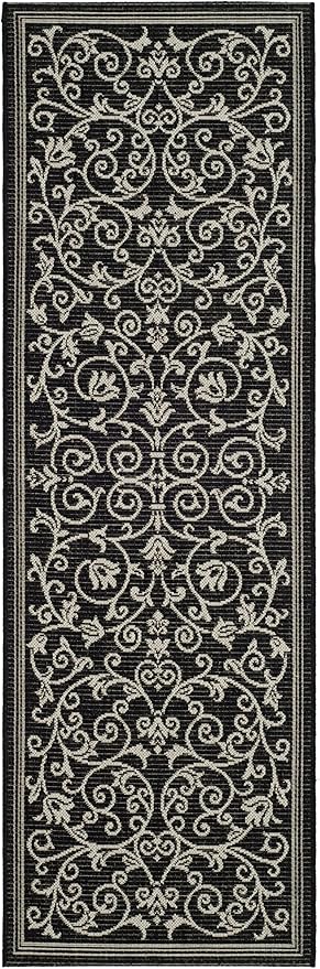 SAFAVIEH Courtyard Collection Runner Rug - 2'3" x 22', Black & Sand, Scroll Design, Non-Shedding & Easy Care, Indoor/Outdoor & Washable-Ideal for Patio, Backyard, Mudroom (CY2098-3908)