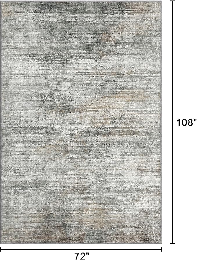 Bavni Rugs for Bedroom, Machine Washable Abstract Rug Non-Slip, Foldable Modern 6x9 Area Rugs, Soft Low Pile Carpet for Living Room, Dining Room, Playroom, Granite Gray