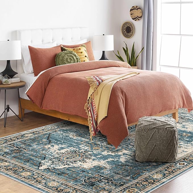 RUUGME Washable 5x7 Area Rugs - Large Rugs for Living Room Stain Resistant Carpet Vintage Rugs for Bedroom with Non Slip Backing Home Decor Floor Decoration Mat (5x7 Blue)