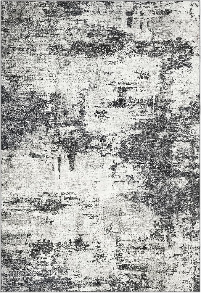 10x14 Area Rugs Living Room Rugs: Large Washable Rug with Anti-Slip Backing Non-Shedding Stain-Resistant Soft Abstract Carpet for Bedroom Dining Room Nursery Home Office-Black/Gray