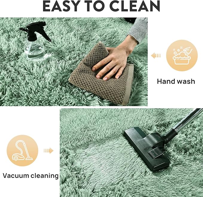 Fluffy Rug for Living Room Shaggy Soft Area Rug Mint Green Fuzzy Rug Non-Slip Indoor Floor Carpet, Rectangle 5x7 Feet