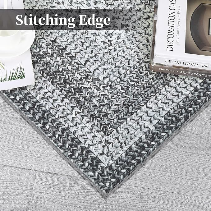 Washable Area Rugs 4x6 Rug for Living Room Indoor Mats for Entryway Soft Bedroom Rug Non Slip Modern Braided Print Area Rug Farmhouse Throw Rugs Low Pile Stain Resistant Carpet 4'x6' Grey