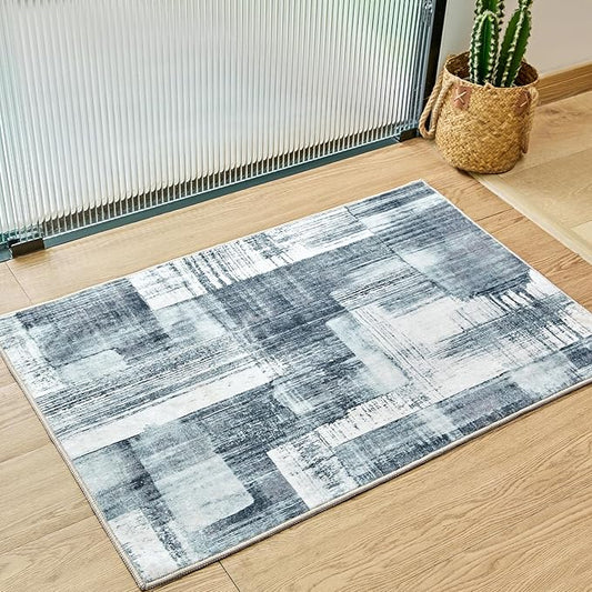 Small Area Rug 2x3 Low Pile Machine Washble Rug, Stain Resistant Front Door Mat with Non Slip Backing for Home Indoor Outdoor, No Shedding Abstract Doormat