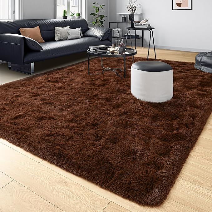 Tepook Super Soft Fluffy Rugs for Bedroom, Shag 5x8 Area Rugs for Living Room, Modern Shaggy Rug Fuzzy Carpets for Kids, Plush Indoor Nursery Home Decor Rug with Non-Slip Bottom, Brown
