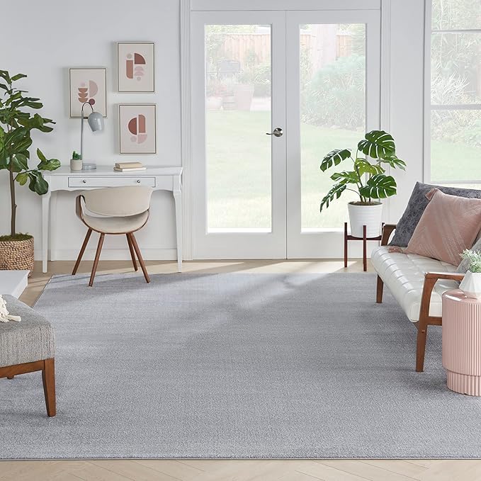 Nourison Essentials Indoor/Outdoor Silver Grey 12' x 15' Area Rug, Easy Cleaning, Non Shedding, Bed Room, Living Room, Dining Room, Backyard, Deck, Patio (12x15)