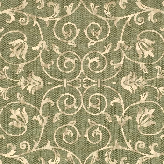 SAFAVIEH Courtyard Collection CY2098 Scroll Indoor/ Outdoor Non-Shedding Easy Cleaning Patio Backyard Porch Deck Mudroom Area Rug, 5'3" Square, Olive / Natural