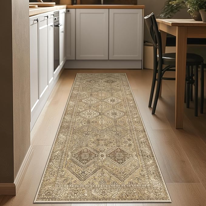 Bavni 2x7 Runner Rug Non Slip, Machine Washable Rug Runners for Hallways, Vintage Distressed Print Kitchen Runner, Low Pile Lightweight Carpet Runner for Entryway Laundry Bedroom Bathroom Nut Brown