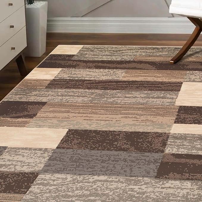 Superior Indoor Area Rug, Jute Backing, Plush Modern Rugs for Entryway, Kitchen Floors, Office Floor Cover, Color Block Rugs, Rockwood Collection, 6' x 9', Slate