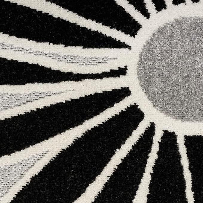 Nourison Aloha Indoor/Outdoor Black White 2'8" x 4' Area Rug, Easy Cleaning, Non Shedding, Bed Room, Living Room, Dining Room, Backyard, Deck, Patio (3x4)
