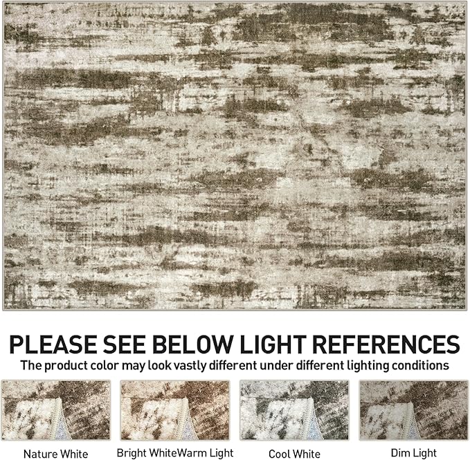 10x14 Area Rugs Washable Rug: Modern Abstract Living Room Rug Soft Anti-Skid Thin Carpet Indoor Floor Non-Shedding Carpets for Bedroom Dining Room Farmhouse Nursery Home Office Brown