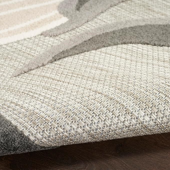 Nourison Aloha Outdoor Beige 5'3" x Round Area Rug, Easy Cleaning, Non Shedding, Bed Room, Living Room, Dining Room, Deck, Backyard, Patio (5 Round)