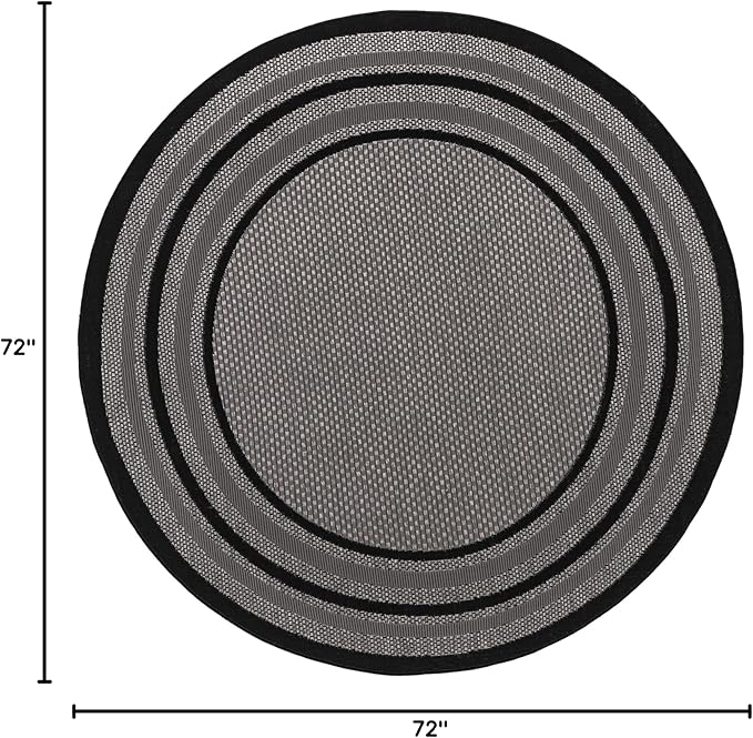 Unique Loom Outdoor Border Collection Area Rug - Multi Border (6' Round, Gray/ Black)