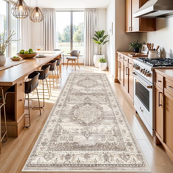 Washable Hallway Runner Rugs 4x10: Soft Ultra Thin Low Pile Carpet Machine Washable Indoor Lightweight Rug Runner Anti Slip Backing Rugs for Living Room Bedroom Kitchen 4'x10' Beige
