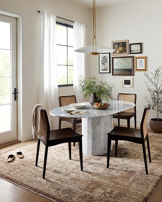 Loloi Sorrento Collection 9'-6" Round Mocha/Multi Vintage Patterned Rug, Unique for Living Room, Bedroom, Dining Area