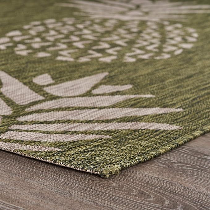 LR Home 2 x 3 Indoor/Outdoor Area Rug for Home Decor | Coastal Pineapples Carpet for Living Room, Bedroom, playroom, Patio, Garden | Modern Farmhouse Rug | Dark Green/Beige