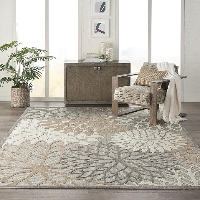 Nourison Aloha Indoor/Outdoor Natural 9'6" x 13' Area -Rug, Tropical, Botanical, Easy Cleaning, Non Shedding, Bed Room, Living Room, Dining Room, Deck, Backyard, Patio (9x13)