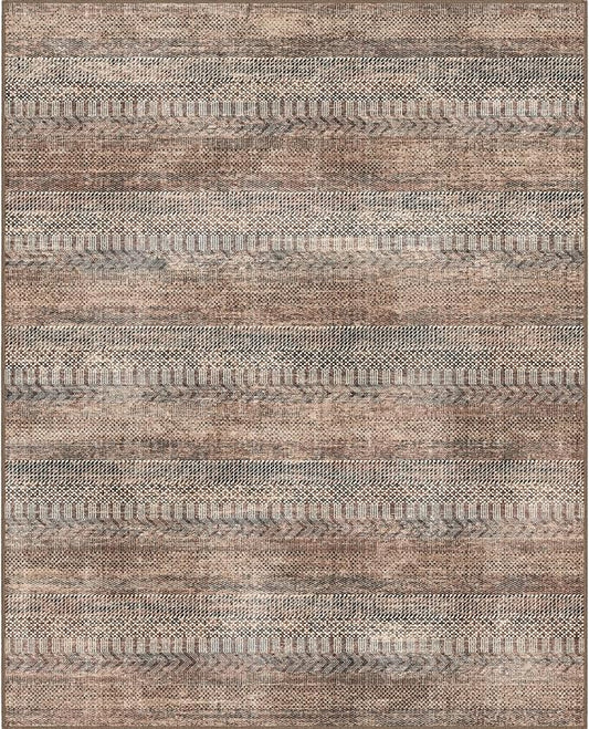 Area Rug 8x10 – Antique & Distressed Accent Rugs for Living Room, Bedroom, Entryway & Hallway, No Shed High Traffic Area Home Decor Rug, Low Pile, Soft (Terracotta/Taupe, 8X10)