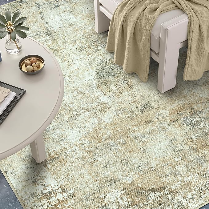 2x3 Entryway Rug Beige Grey Non Slip Washable Doormat Neutral Modern Abstract Indoor Rug Thin Soft Throw Low Pile Kitchen Carpet for Laundry Room, Kitchen, Bedroom, Bathroom