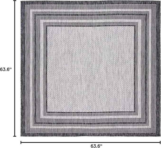 SAFAVIEH Courtyard Collection 5'3" Square Light Grey/Black CY8475 Indoor/Outdoor Non-Shedding Easy Cleaning Patio Backyard Porch Deck Mudroom Area Rug