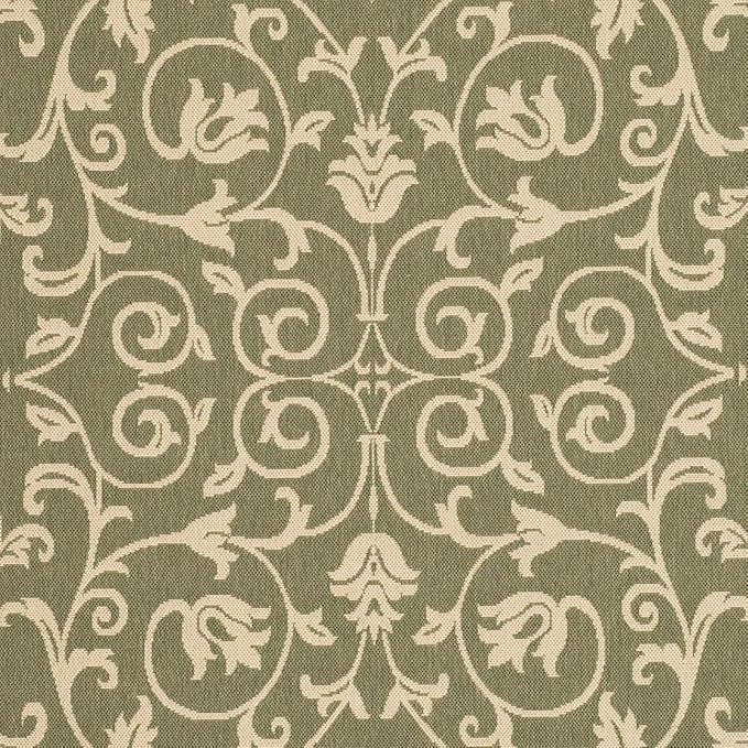 SAFAVIEH Courtyard Collection Area Rug - 7'1 Square, Olive & Natural, Scroll Design, Non-Shedding & Easy Care, Indoor/Outdoor & Washable-Ideal for Patio, Backyard, Mudroom (CY2098-1E06)