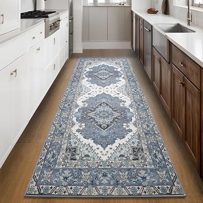 Noahas Blue Hallway Runner Rug 2x6,Vintage Machine Washable Kitchen Runner Area Rugs with Rubber Backing Non Slip Print Carpet for Hallways,Entryway,Laundry Room,Bathroom,Home Decor