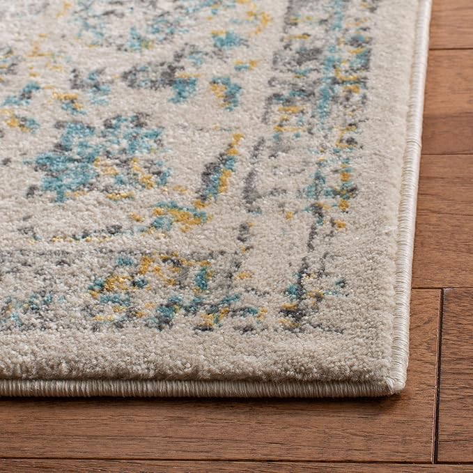 SAFAVIEH Evoke Collection Area Rug - 6'7" x 9', Ivory & Blue, Shabby Chic Oriental Medallion Design, Non-Shedding & Easy Care, Ideal for High Traffic Areas in Living Room, Bedroom (EVK220C)