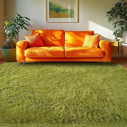 CAIYUECS Green Area Rug Bedroom 5x8: Fluffy Shag Rugs for Living Room-Modern Fuzzy Furry Plush Soft Rugs for Kids Girls Room,Shaggy Rug for Living Room,Bderoom,Dorm Home Decor(5x8 Feet,Light Green)