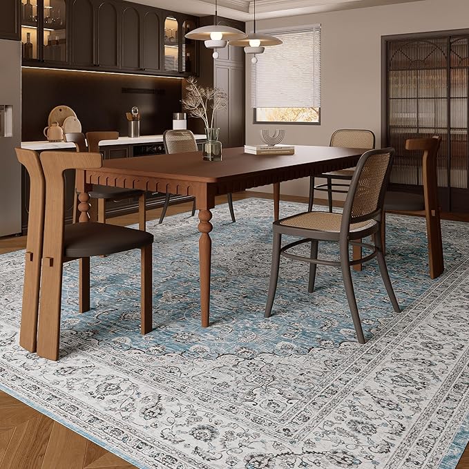 8x10 Rug, Washable Neutral Boho Modern Vintage Non Slip Floral Area Rugs, Low Pile Soft Rugs, Area Rugs, Slip Resistance Carpet, Pet-Friendly Carpet, Durable Rug for Living Room, Bedroom