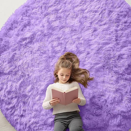 OLANLY Purple Round Rugs for Bedroom - Machine Washable, 7x7 Feet Circle Area Rugs for Living Room, Soft and Fluffy Shaggy Carpet for Teen Girls and Boys, Dorms, Nursery Rooms, Home Decor Aesthetic