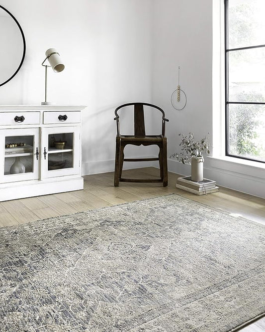Loloi Teagan Collection 6'-7" x 9'-2" Area Rug in Sky/Natural - Large, Soft Neutral Rug, High-Traffic for Living Room, Bedroom, Home Office, Dining Area