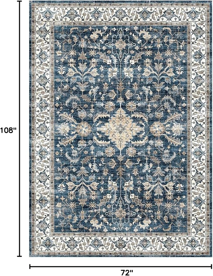 Vintage Area Rug, 6x9 Large Rug for Bedroom Soft Non Slip Washable Non Shedding Living Dining Room Mat, Dog Friendly Rugs for Dorm Kitchen Nursery Dining Bedroom