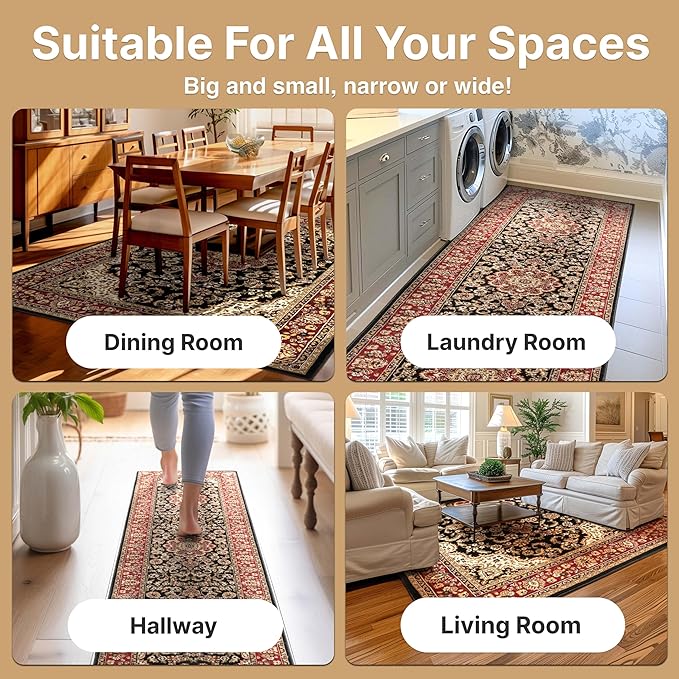 Well Woven Barclay Collection Medallion Kashan Black 2x4 Area Rug - for Entryways, Small Bedrooms, Living Rooms