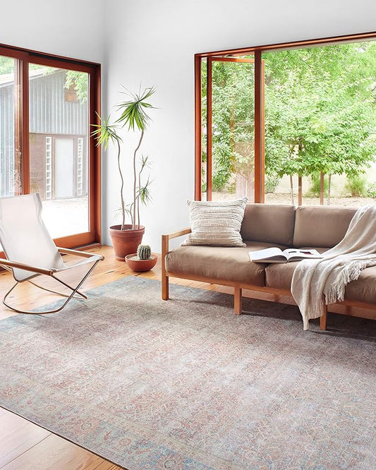 Loloi II Wynter Collection WYN-04 Red/Teal 2'-3" x 3'-9", .13" Thick, Accent Rug, Soft, Durable, Printed, Vintage Inspired, Low Pile, Non-Shedding, Easy Clean, Living Room Rug