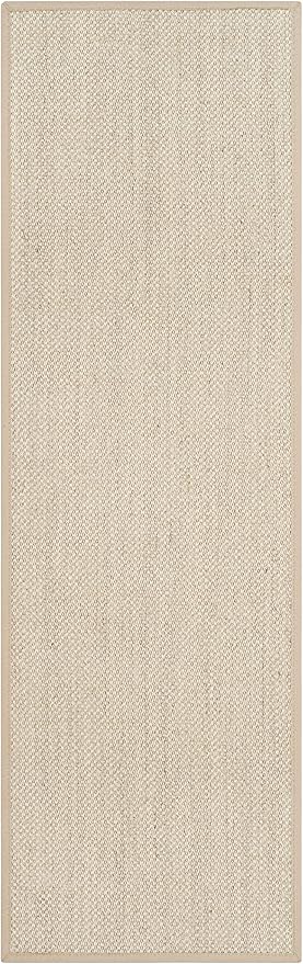 SAFAVIEH Natural Fiber Collection Runner Rug - 2'6" x 18', Marble & Linen, Border Sisal Design, Easy Care, Ideal for High Traffic Areas in Living Room, Bedroom (NF143B)